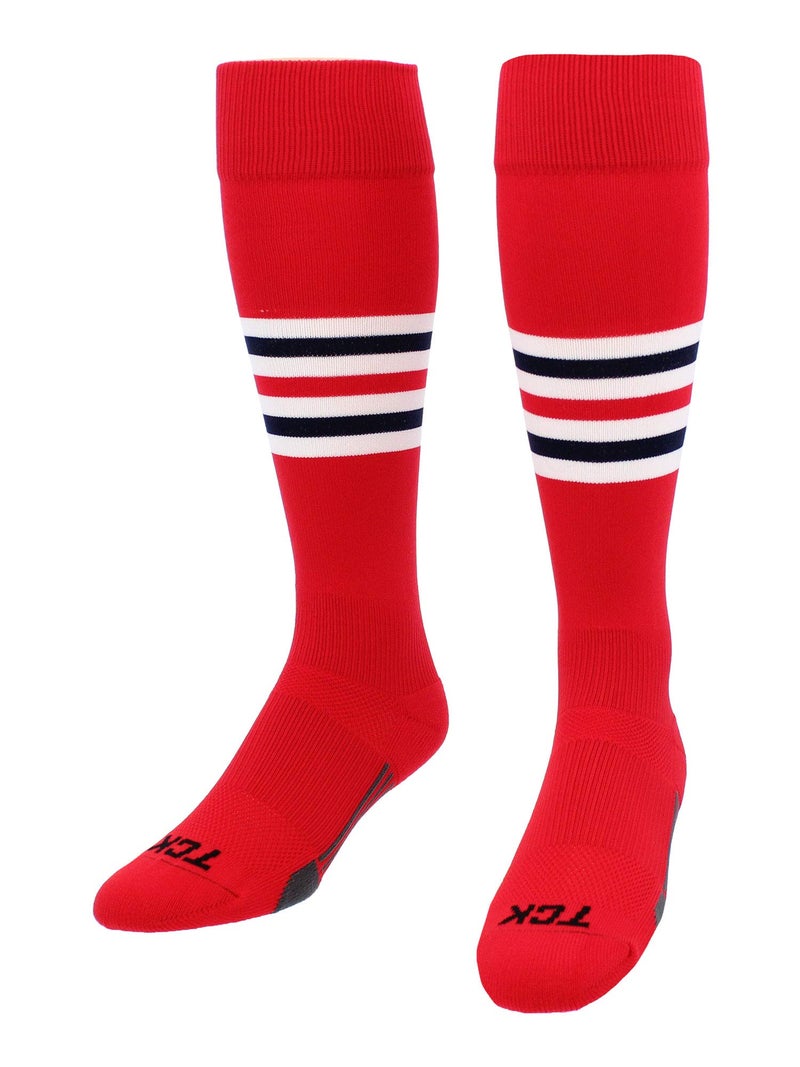 TCK Performance Baseball/Softball Socks (Scarlet/White/Navy, Small) - Image 3